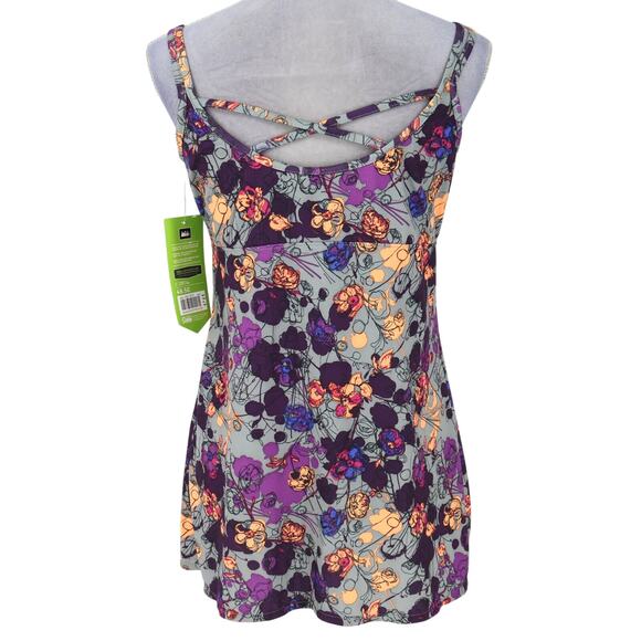 REI Top Womens 14 Sariska Yoga Tunic Gray Purple Stretch Knit Attached Bra New - Picture 2 of 14
